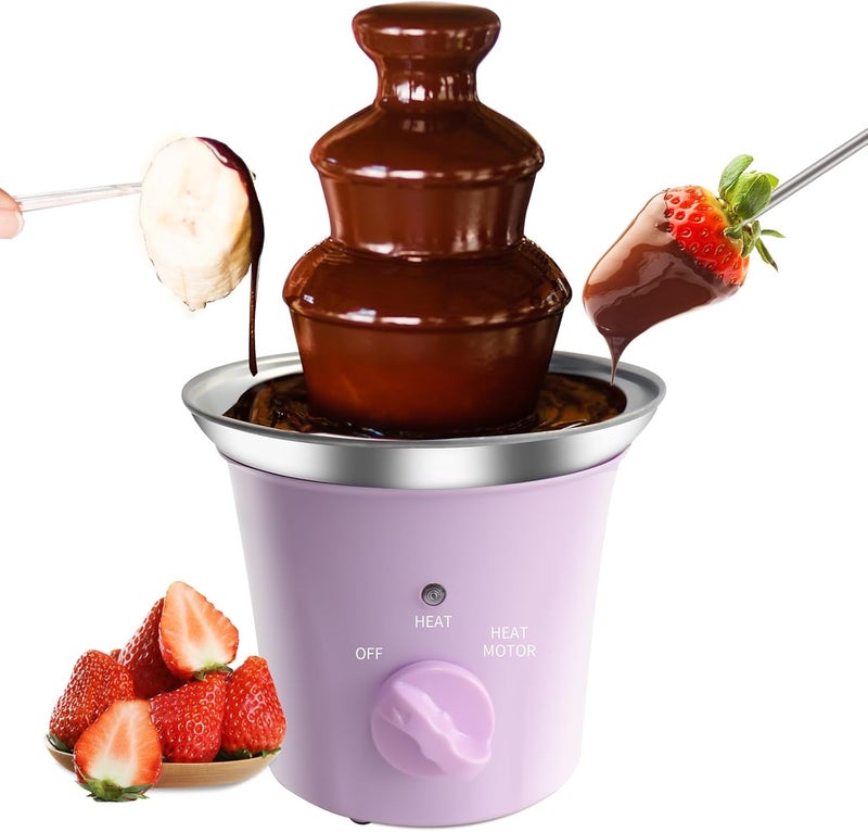 ZEVELOO آلة نافورة الشوكولاتة الصغيرة الكهربائية ل fondue الشوكولاتة للحفلات للحلويات والزبدة والجبن (أرجواني) - Image 1